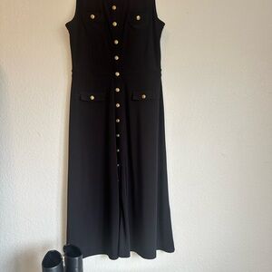 White House Black Market Black Shift Dress with Gold Buttons